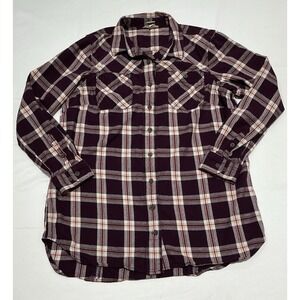 Duluth Trading Burlyweight Flannel Shirt womens‎ Large Purple Plaid 100% Cotton